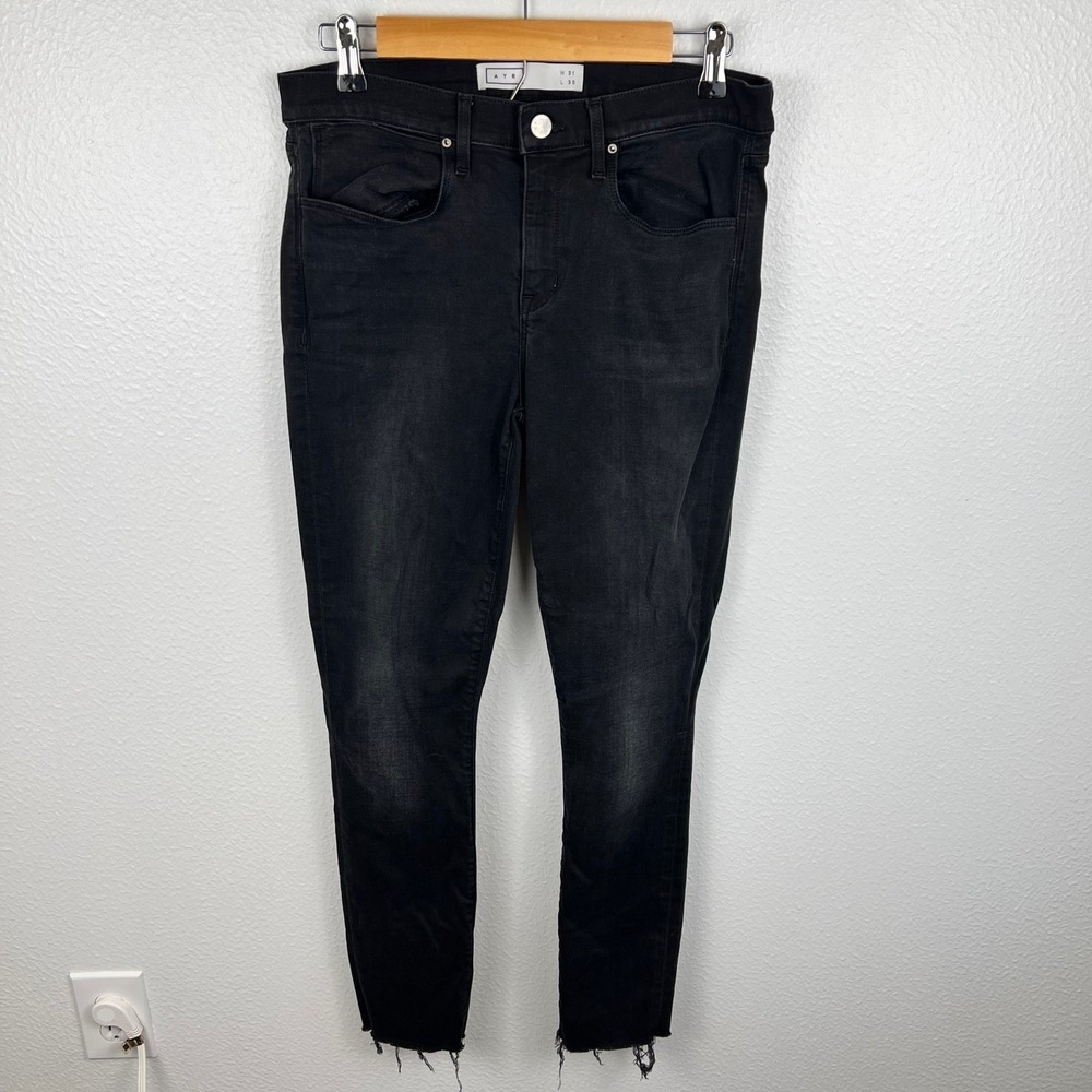AYR Skinny Jeans Womens 31 Black Ankle Length Raw Hem Jegging Minimalist Comfort